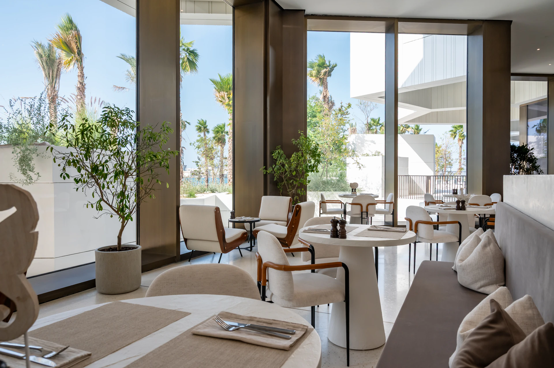 Nayzak Café and Restaurant interior overlooking the Saadiyat Cultural District 